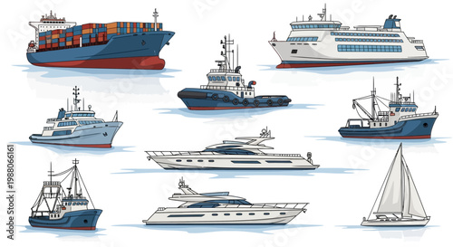 Collection of Various Illustrated Boats and Ships