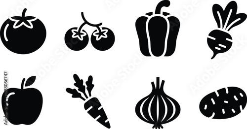 Black silhouette vegetable collection apples peppers tomatoes beets and more