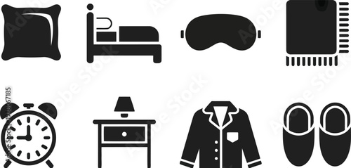 Sleep related icons a collection of black silhouette symbols representing rest and bedtime