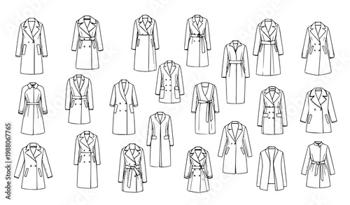 Women clothing sketch vector set linear fashion outerwear illustration