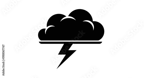 Weather icon, storm cloud, lightning bolt, black silhouette