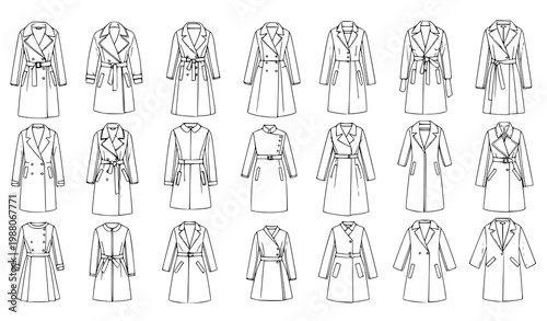 Women fashion outerwear sketch vector line art clothing set design