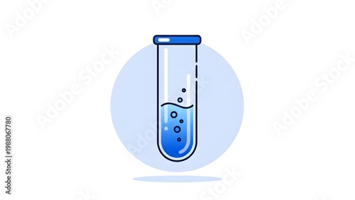 A laboratory test tube filled with blue liquid on transparent background