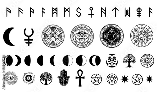 Esoteric symbols vector black occult runes alchemy mystical set