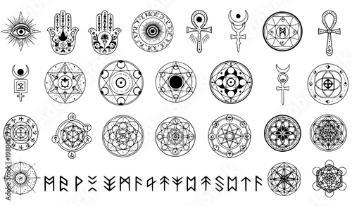 Occult symbols vector set esoteric mystical alchemy black icons