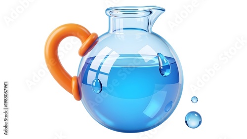 A blue glass pitcher with an orange handle on transparent background