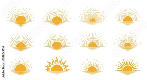 Sun color icons collection. Sunset/sunrise set of icons of logos. Vector illustrations. JPEG version.