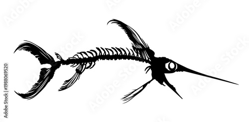 Silhouette of a big skeleton swordfish.
