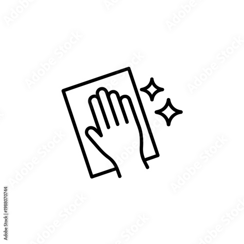 Hand wiping surface with cloth creating sparkle effect icon