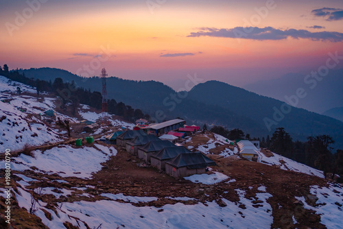 Photography A serene mountain village at sunset near Tungnath temple, Uttarakhand, India