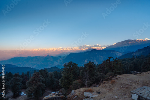 Photography A serene mountain landscape at sunset near Tungnath temple, Uttarakhand, India