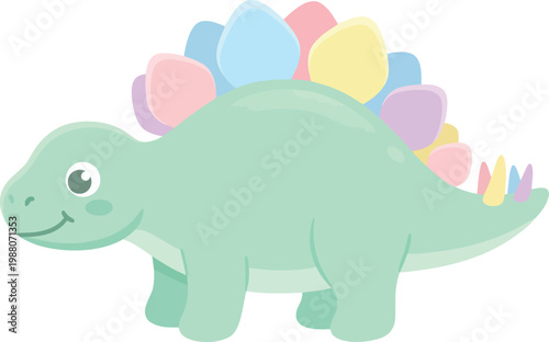 Cute green stegosaurus dinosaur with colorful plates on its back baby dinosaur cute animal kid friendly dinosaur toy dinosaur colorful
