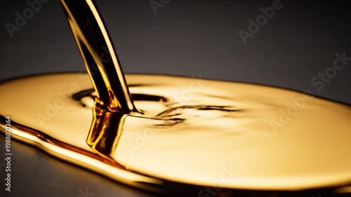 Golden liquid pouring on surface.