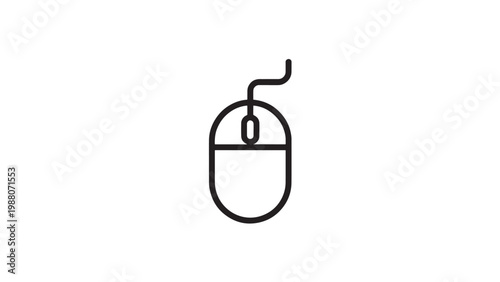 Computer Mouse Line Drawing - Minimalist Input Device Icon Black White Schematic Illustration