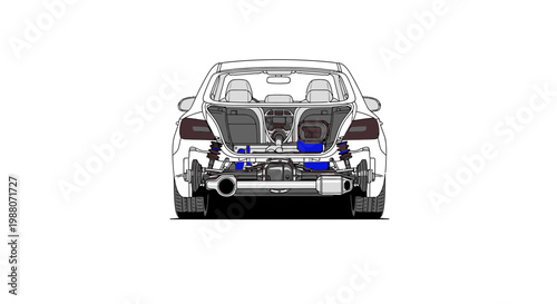 Automotive Chassis Diagram Rear View Cutaway Illustration