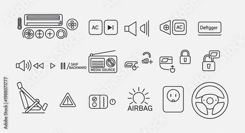 Automotive Dashboard Symbols and Car Control Icons Collection