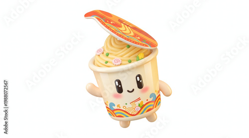 Ultra Cute Instant Noodle Cup Character 3D Style for Snack Branding and Food Packaging Design