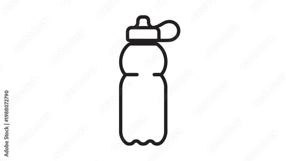 Obraz premium Water Bottle Line Drawing - Minimalist Hydration Icon Black White Schematic Illustration