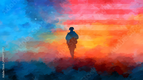 Veterans Day graphic material Patriotic American Flag and Military Memorabilia, American flag watercolor, Military boots silhouette, Soldier tribute