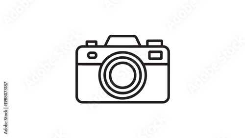 Camera Line Drawing - Minimalist Photography Icon Black and White Schematic Illustration