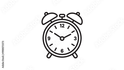 Alarm Clock Line Drawing - Classic Analog Time 10:10 Minimalist Black White Schematic Illustration