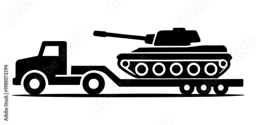 Truck towing military tank vehicle transportation