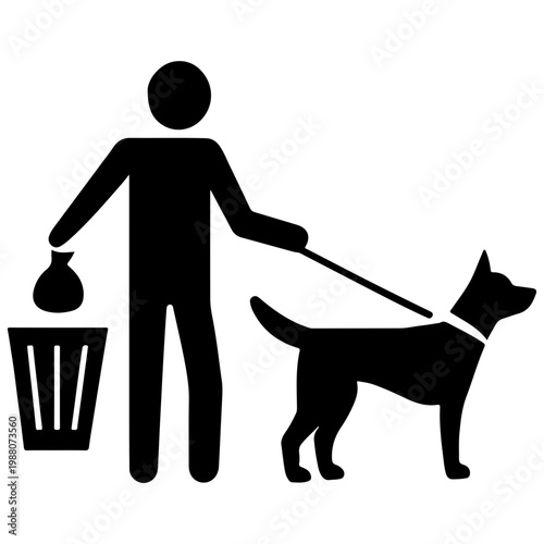 Person picking up dog poop leash trash can
