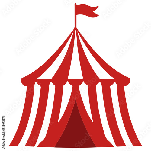 Red circus tent with flag striped
