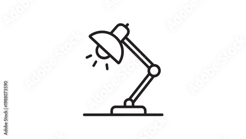 Desk Lamp Line Drawing - Adjustable Arm Light Minimalist Icon Black and White Schematic Illustration