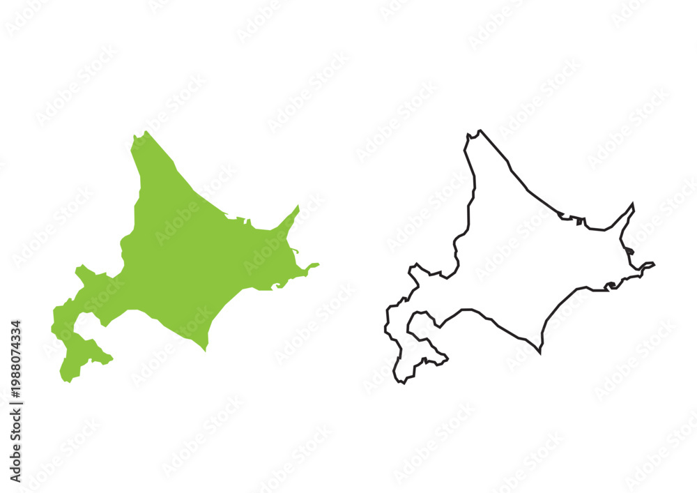 Naklejka premium 北海道の塗りと線のイラストセット