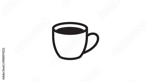 Coffee Mug Line Drawing - Minimalist Cup Icon Black and White Schematic Illustration