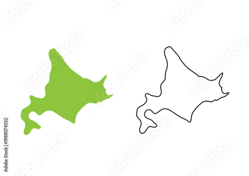 少しデフォルメした北海道イラスト塗りと線セット