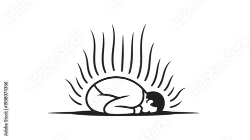 Prayer and Spirituality Concept Vector with Kneeling Person Under Radiant Divine Sunlight