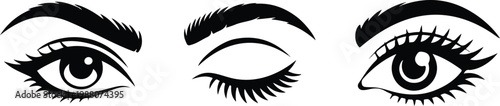 Set of beautiful woman eyes and eyebrows with long eyelashes including winking and open expressions for beauty salon makeup and fashion concepts
