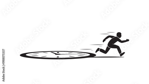 Time Management Metaphor with Man Running From Clock for Deadline and Productivity Stress