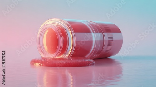 isolated small tube of clear lip balm, cap off, white background