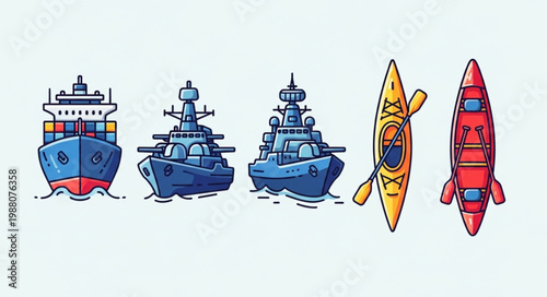 Collection of different types of boats and watercraft.