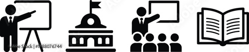Education icons lecture university building teaching and open book illustration