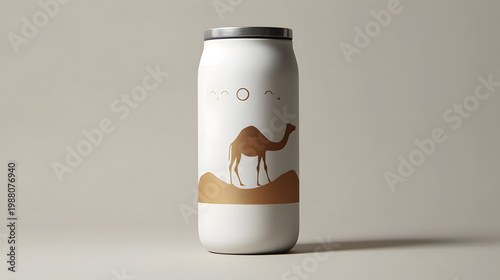 White insulated tumbler with camel desert design