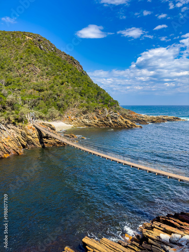 Scenic view of the Storms River Mouth gorge and suspension bridge