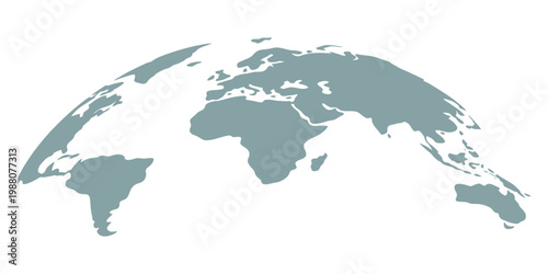 Curved half globe world map silhouette in blue featuring Africa, Asia, America, Europe and Australia continents, global geography and business concept vector infographic for travel design, worldwide 