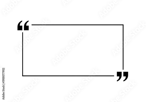 A simple black quotation mark box on a white background isolated on white background