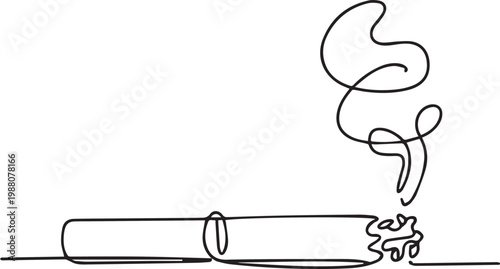 A line drawing of a cigarette with smoke rising from the burning end on white background