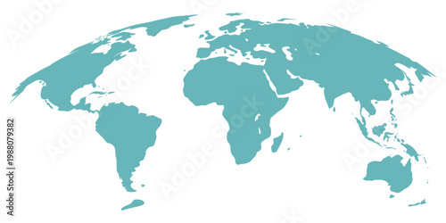 Curved world map silhouette showing half blue planet Earth, global business and geography vector infographic, modern data visualization icon set for worldwide connections, international mapping, 