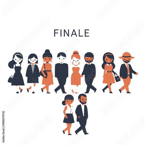 Diverse Group of Stylized People Walking Together at Finale Event