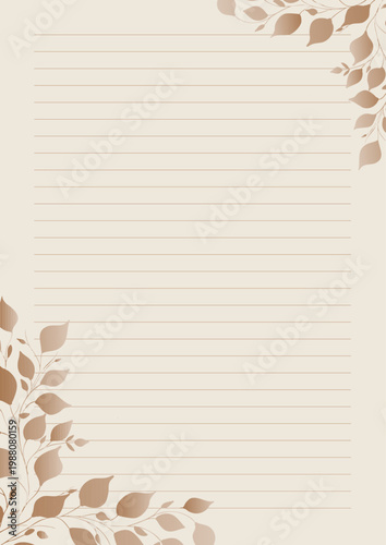 Elegant lined paper with decorative leaf design