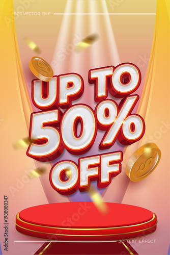 3d super sale banner template for limited time offer with red stage and floating gold coins