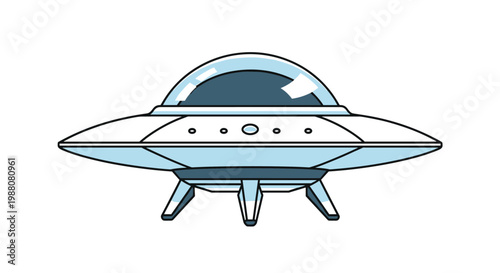 Classic metallic flying saucer ufo spacecraft hover against a plain background representing science fiction and extraterrestrial life.