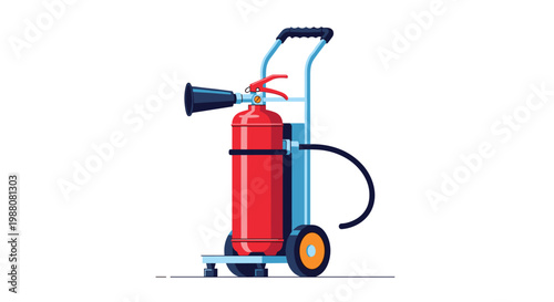 Mobile fire extinguisher on heavy duty wheeled cart, emergency safety equipment for rapid response in large facilities or factories.