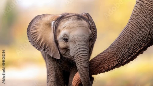 Baby Elephant Nuzzling with Adult Elephant in a Natural Habitat Showcasing Affection and Connection